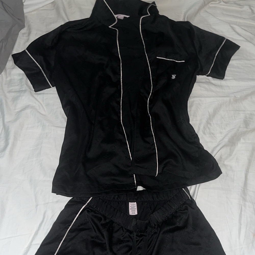 Victoria's Secret Black Satin Sleepwear with White Piping